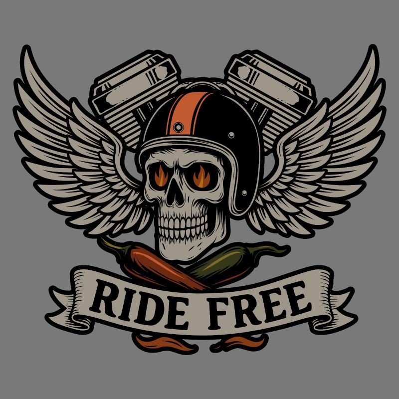 CGN-Bikeware-Biker Shirt Unisex Asphaltgrau Wings mit Skull